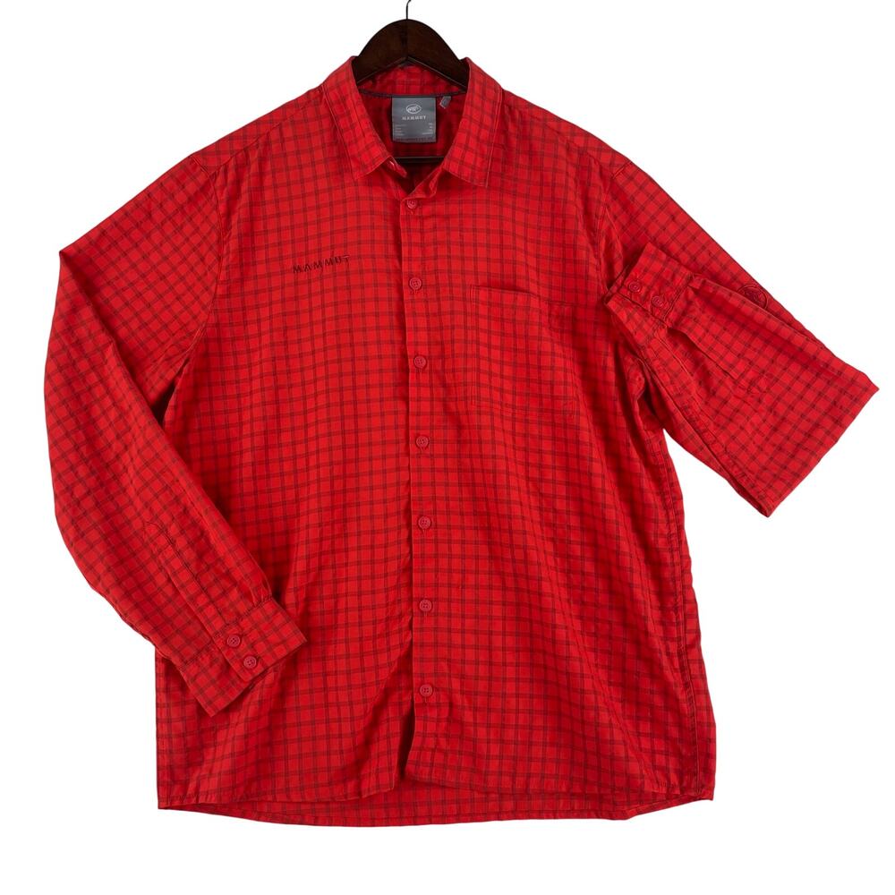Mammut Mens Lenni Longsleeve Shirt XL Magma Red Check Button Up Hiking